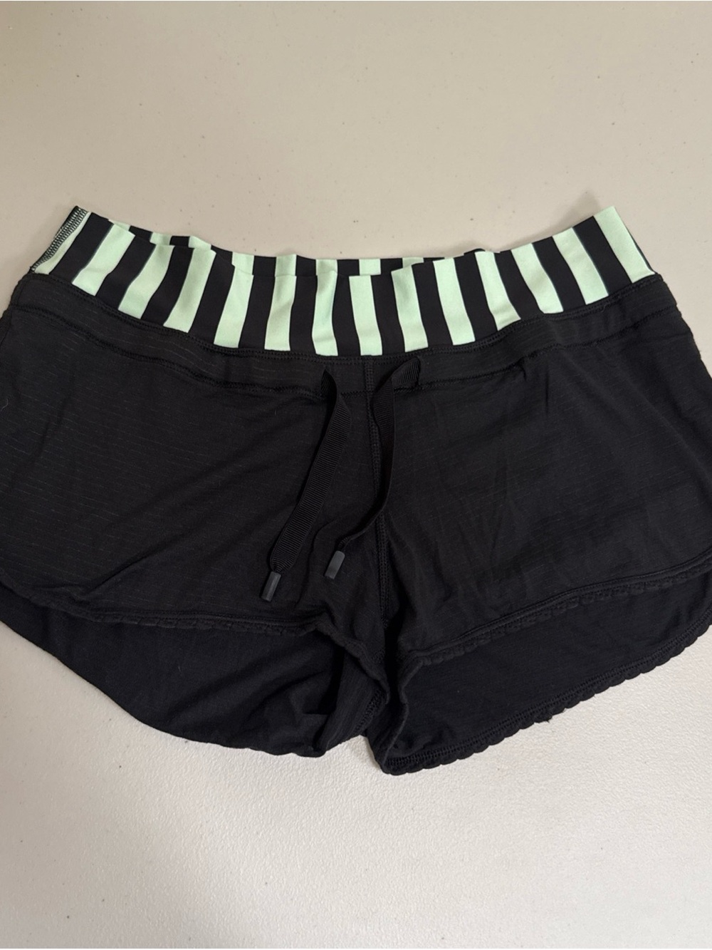 lululemon athletica Black Shorts with Mint-Striped Waistband